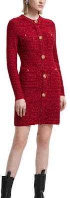 (Women) Karl Lagerfeld Red Tweed Button-Up Long Sleeve Casual Dress E22L1304 Purchase (Women) Karl Lagerfeld Red Tweed Button-Up Long Sleeve Casual Dress E22L1304
