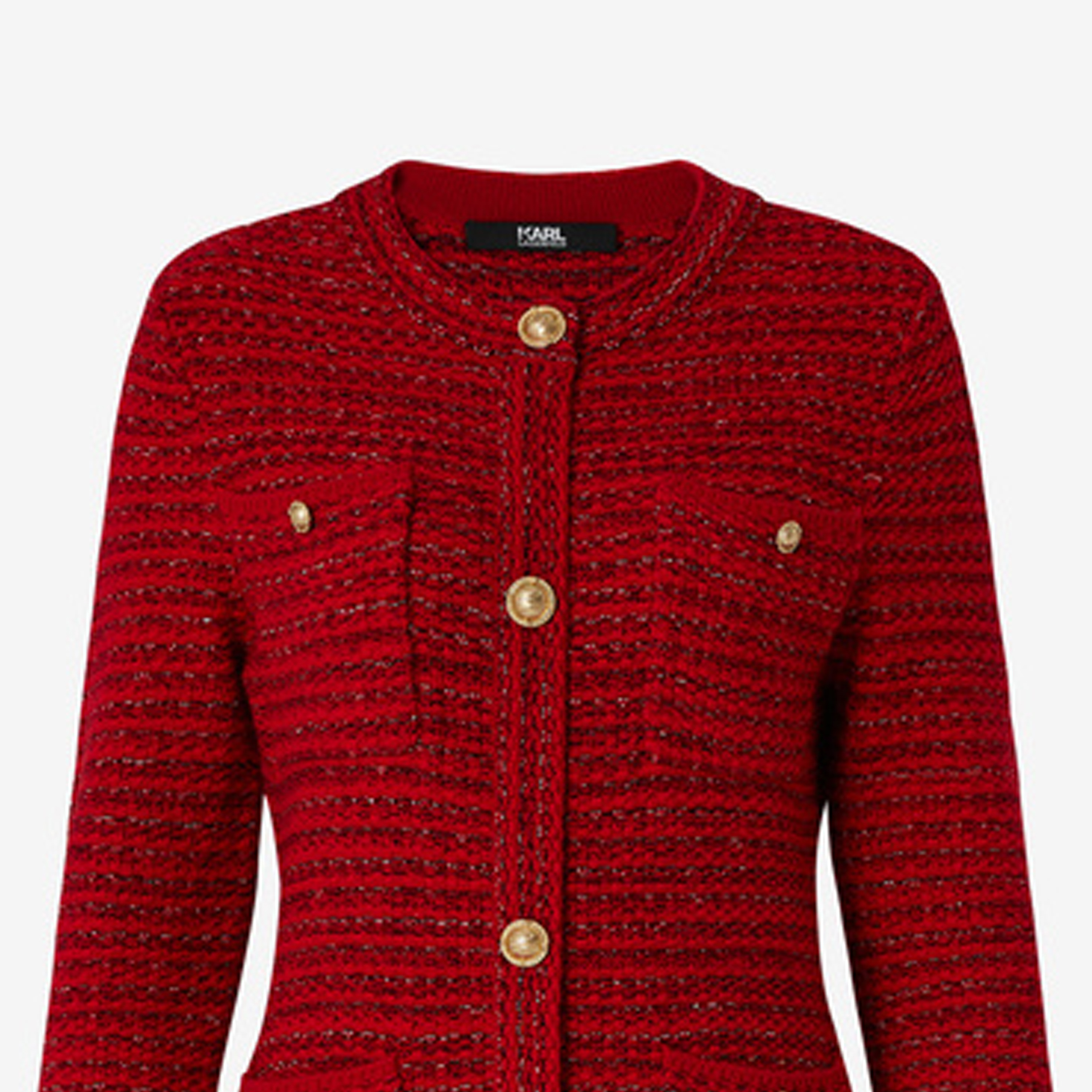 Sizing (Women) Karl Lagerfeld  Red Tweed Button-Up Long Sleeve Casual Dress E22L1304