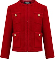 (Women) KARL LAGERFELD Red Tweed Pocket Long Sleeve Jacket 226L1409 (Women) KARL LAGERFELD Red Tweed Pocket Long Sleeve Jacket 226L1409