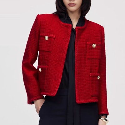 (Women) KARL LAGERFELD Red Tweed Pocket Long Sleeve Jacket 226L1409 Lookbook (Women) KARL LAGERFELD Red Tweed Pocket Long Sleeve Jacket 226L1409