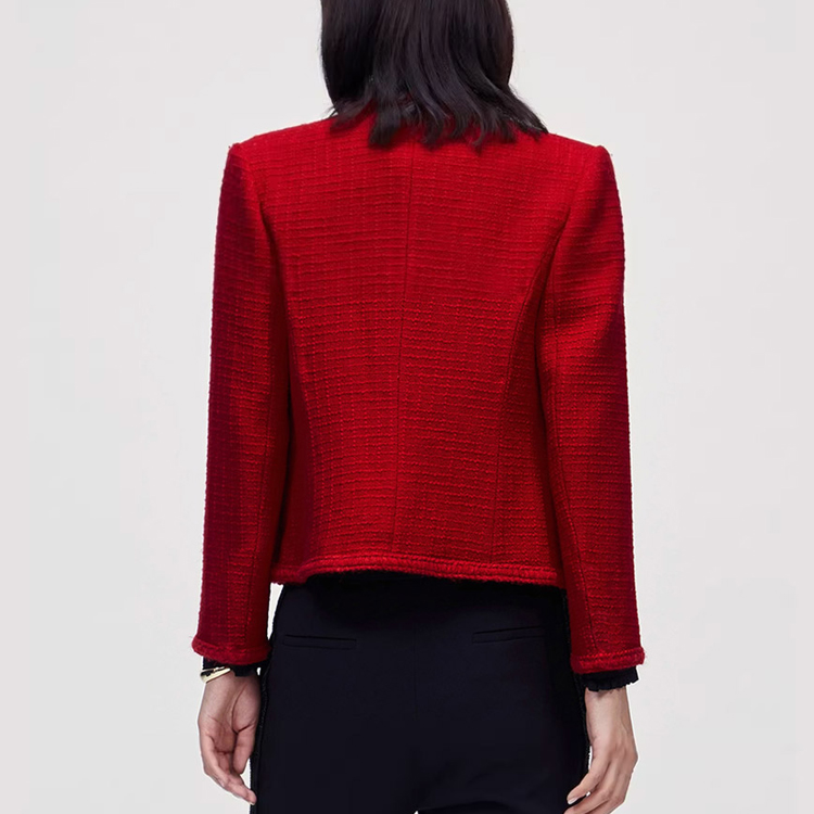Shop (Women) KARL LAGERFELD  Red Tweed Pocket Long Sleeve Jacket 226L1409