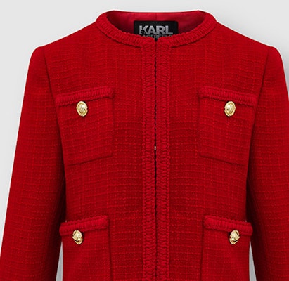 (Women) KARL LAGERFELD Red Tweed Pocket Long Sleeve Jacket 226L1409 Purchase (Women) KARL LAGERFELD Red Tweed Pocket Long Sleeve Jacket 226L1409