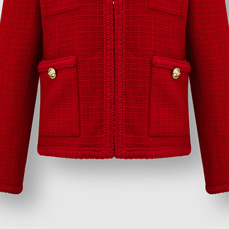 Details for (Women) KARL LAGERFELD  Red Tweed Pocket Long Sleeve Jacket 226L1409