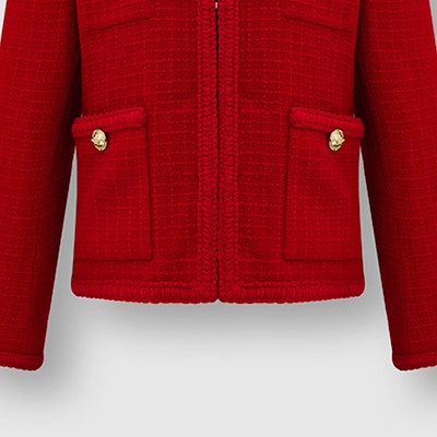 (Women) KARL LAGERFELD Red Tweed Pocket Long Sleeve Jacket 226L1409 Details for (Women) KARL LAGERFELD Red Tweed Pocket Long Sleeve Jacket 226L1409