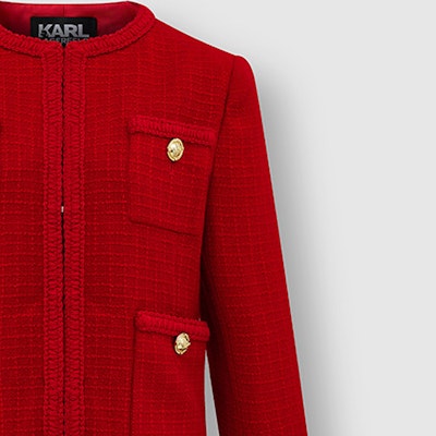(Women) KARL LAGERFELD Red Tweed Pocket Long Sleeve Jacket 226L1409 Sizing (Women) KARL LAGERFELD Red Tweed Pocket Long Sleeve Jacket 226L1409
