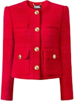 (Women) KARL LAGERFELD Red Tweed Single-Breasted Round-Neck Jacket. 236L1405 (Women) KARL LAGERFELD Red Tweed Single-Breasted Round-Neck Jacket. 236L1405