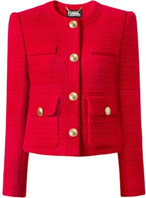 (Women) KARL LAGERFELD Red Tweed Single-Breasted Round-Neck Jacket. 236L1405 Buy (Women) KARL LAGERFELD Red Tweed Single-Breasted Round-Neck Jacket. 236L1405