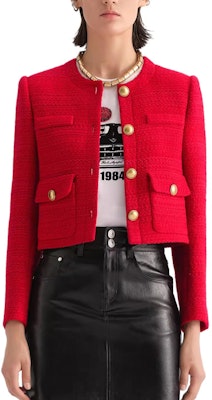 (Women) KARL LAGERFELD Red Tweed Single-Breasted Round-Neck Jacket. 236L1405 Lookbook (Women) KARL LAGERFELD Red Tweed Single-Breasted Round-Neck Jacket. 236L1405