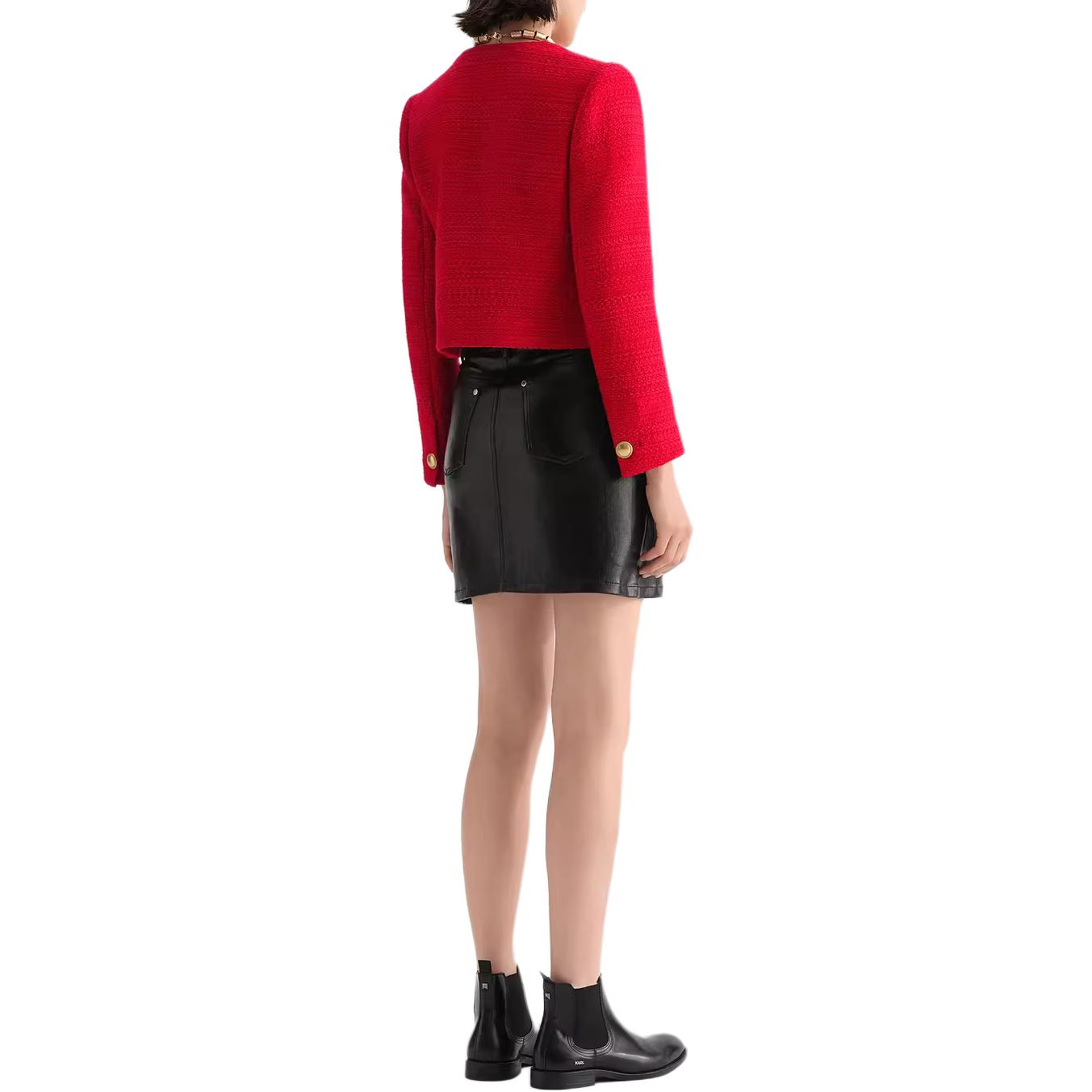 Details for (Women) KARL LAGERFELD  Red Tweed Single-Breasted Round-Neck Jacket. 236L1405