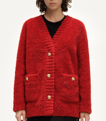 (Women) KARL LAGERFELD Red V-Neck Button-Up Long-Sleeve Knit Cardigan. E37W15A6 Shop (Women) KARL LAGERFELD Red V-Neck Button-Up Long-Sleeve Knit Cardigan. E37W15A6