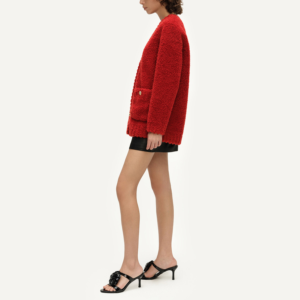 Details for (Women) KARL LAGERFELD  Red V-Neck Button-Up Long-Sleeve Knit Cardigan. E37W15A6