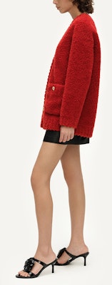 (Women) KARL LAGERFELD Red V-Neck Button-Up Long-Sleeve Knit Cardigan. E37W15A6 Details for (Women) KARL LAGERFELD Red V-Neck Button-Up Long-Sleeve Knit Cardigan. E37W15A6