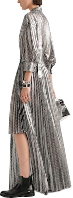 (Women) KARL LAGERFELD Silver Printed V-Neck Cinched Waist Midi Dress 231L1383 Purchase (Women) KARL LAGERFELD Silver Printed V-Neck Cinched Waist Midi Dress 231L1383