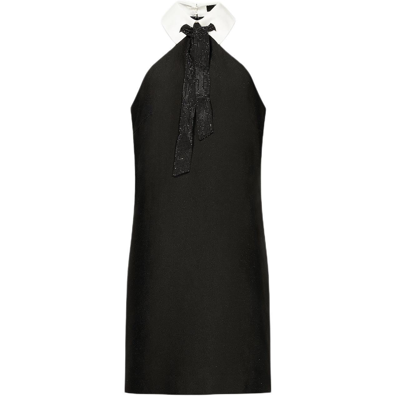 (Women) Karl Lagerfeld  Sleeveless Black Colorblock Collared Short Dress 241L1359