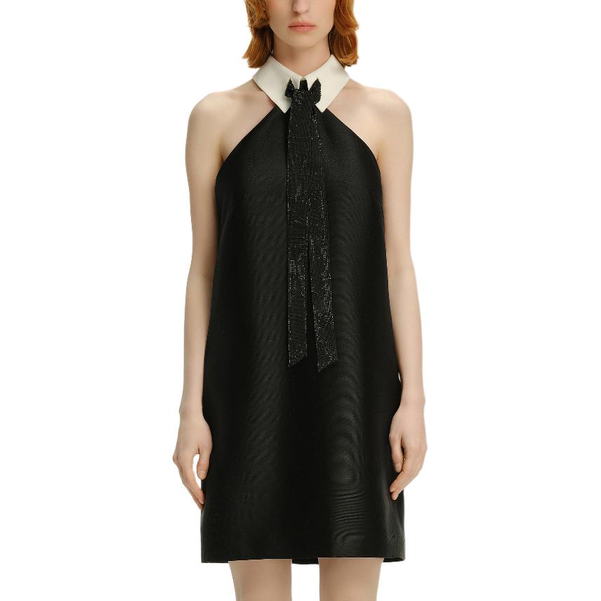 Shop (W) Karl Lagerfeld Tanpa Lengan Hitam Colorblock Berkerah Gaun Pendek 241L1359