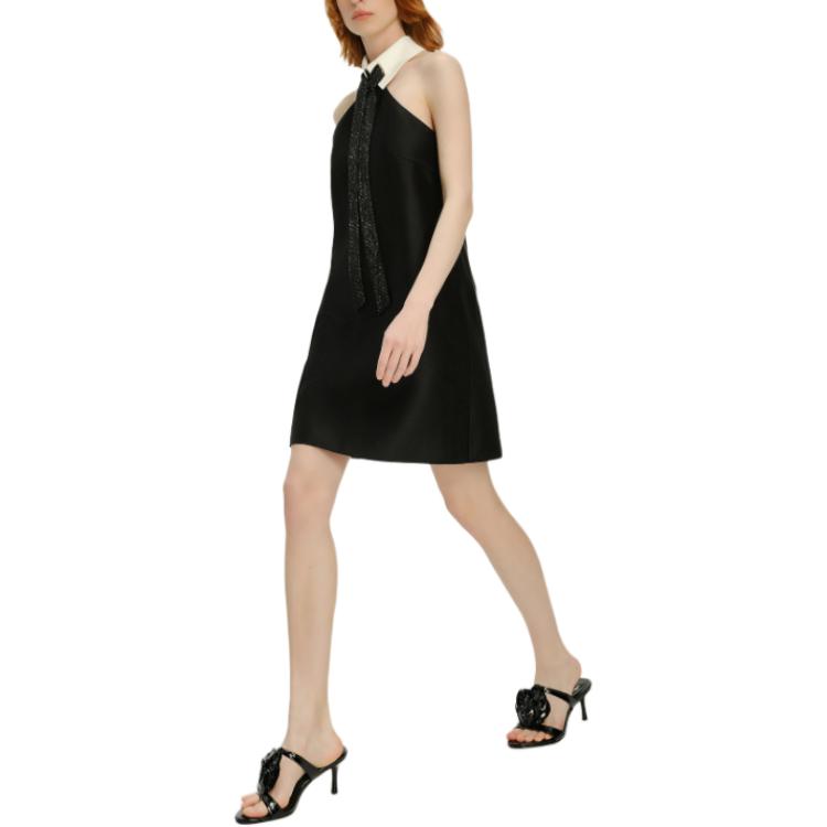 Sizing (W) Karl Lagerfeld Tanpa Lengan Hitam Colorblock Berkerah Gaun Pendek 241L1359