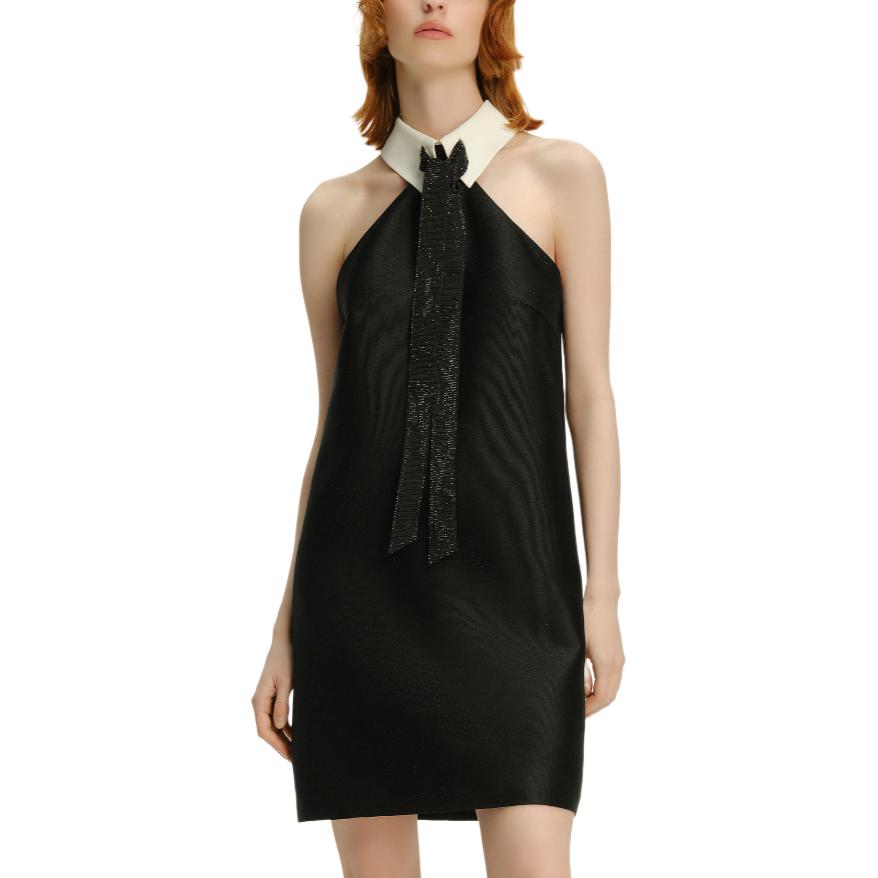 Cheap (W) Karl Lagerfeld Tanpa Lengan Hitam Colorblock Berkerah Gaun Pendek 241L1359