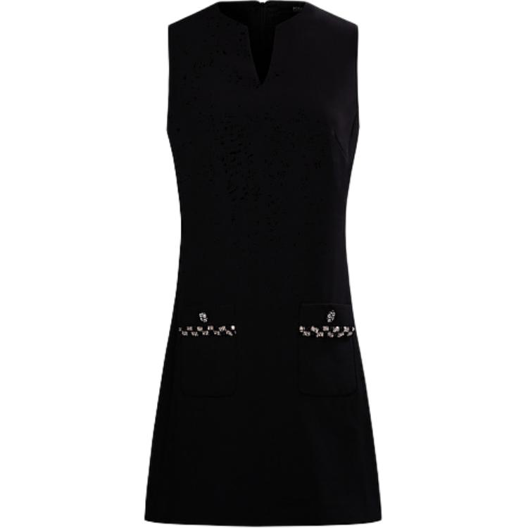 (Women) Karl Lagerfeld  Sleeveless Black Midi Dress with Zipper Detail 241L1387