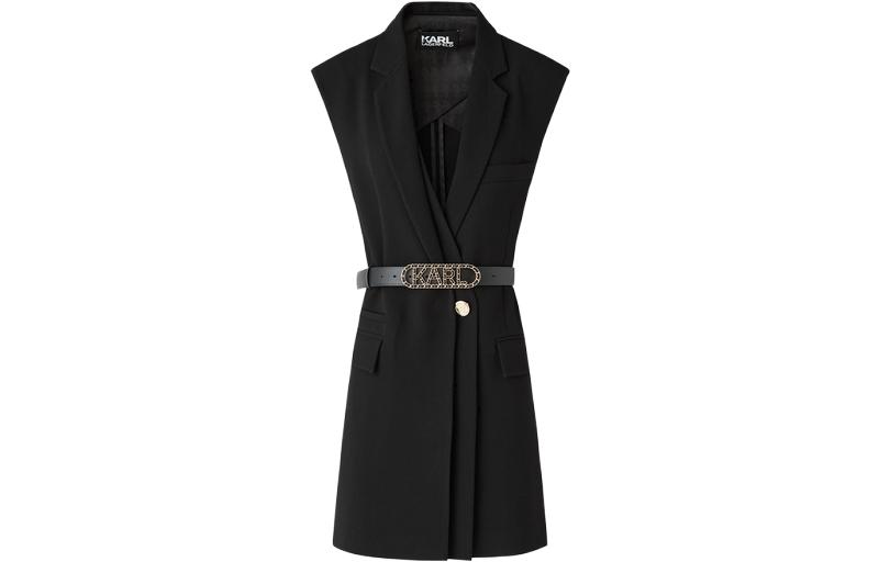 Order (Women) KARL LAGERFELD  Sleeveless Black Tie-Waist Vest with Suit Collar 221L1415