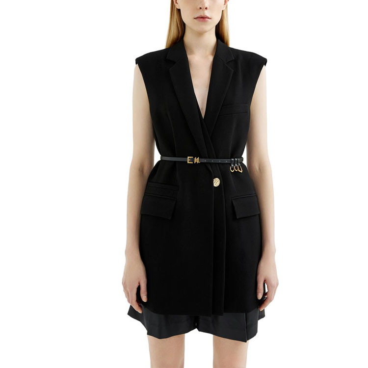 Purchase (Women) KARL LAGERFELD  Sleeveless Black Tie-Waist Vest with Suit Collar 221L1415