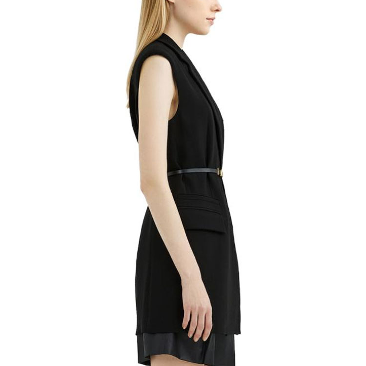 Sizing (Women) KARL LAGERFELD  Sleeveless Black Tie-Waist Vest with Suit Collar 221L1415