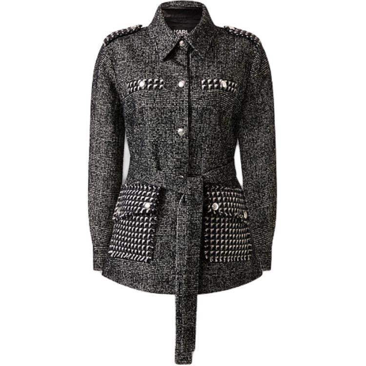 (Women) KARL LAGERFELD  Slim Fit Tweed Long Sleeve Jacket Black White. 236L1421