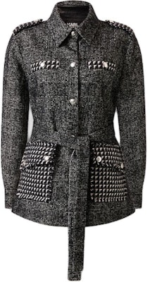 (W) 卡尔拉格斐修身剪裁长袖黑白斜纹软呢夹克 236L1421 Buy (W) 卡尔拉格斐修身剪裁长袖黑白斜纹软呢夹克 236L1421