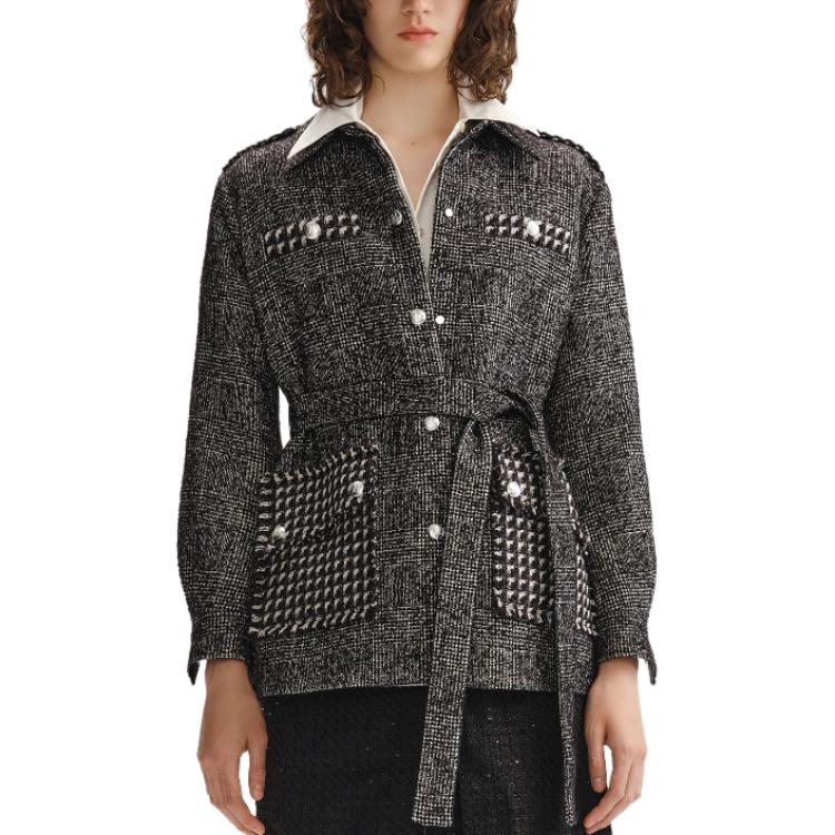 Lookbook (W) 卡尔拉格斐修身剪裁长袖黑白斜纹软呢夹克 236L1421