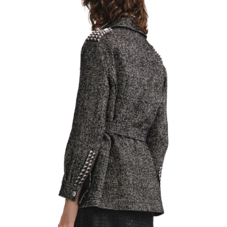 Purchase (W) 卡尔拉格斐修身剪裁长袖黑白斜纹软呢夹克 236L1421