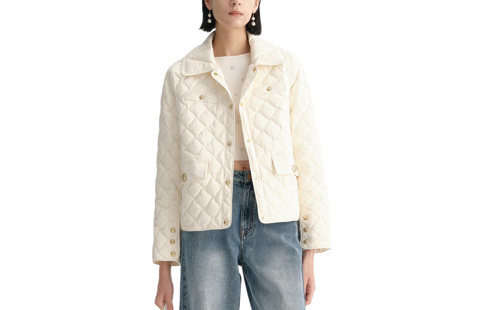 (Women) KARL LAGERFELD  Slim Lightweight Long-Sleeve Beige Down Jacket. E37W1570