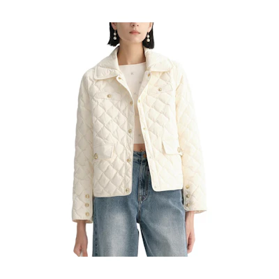 (Women) KARL LAGERFELD Slim Lightweight Long-Sleeve Beige Down Jacket. E37W1570