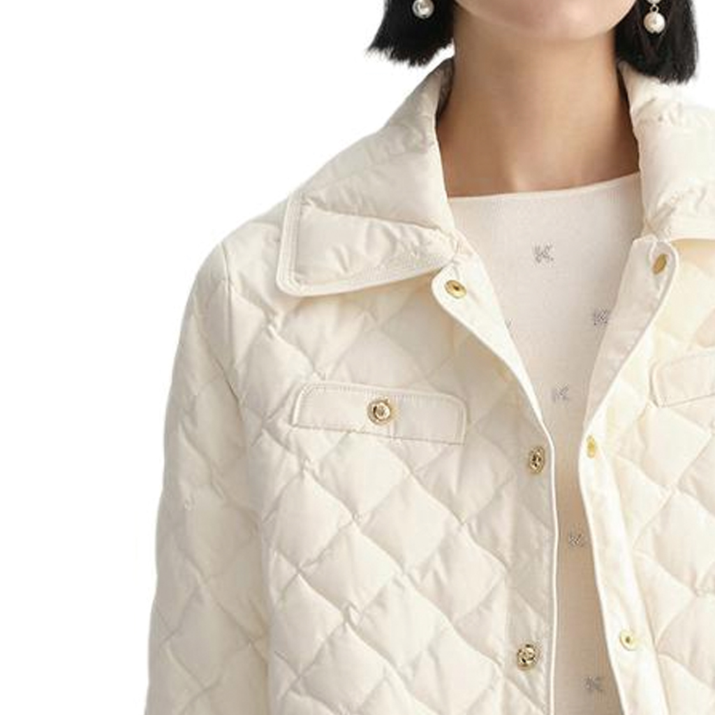 (Women) KARL LAGERFELD  Slim Lightweight Long-Sleeve Beige Down Jacket. E37W1570 圖 6