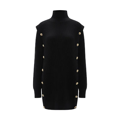 (Women) KARL LAGERFELD Solid Black Long Sleeve Button-Up Dress 226L1324