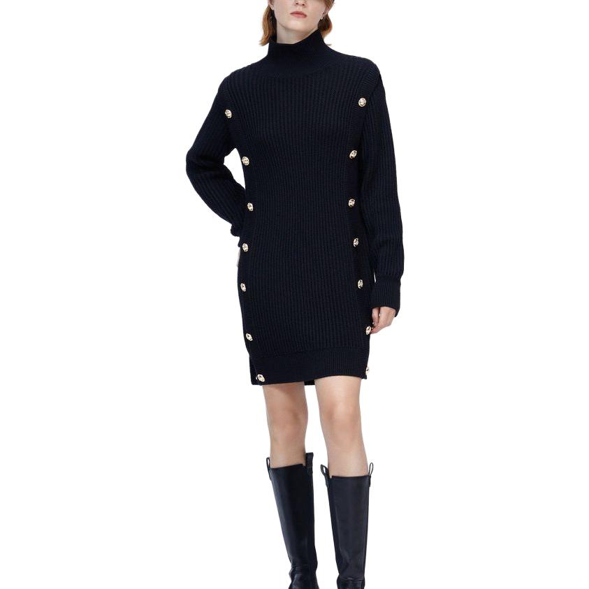(Women) KARL LAGERFELD  Solid Black Long Sleeve Button-Up Dress 226L1324 圖 3