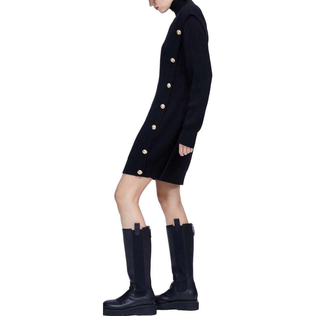 (Women) KARL LAGERFELD  Solid Black Long Sleeve Button-Up Dress 226L1324 圖 5