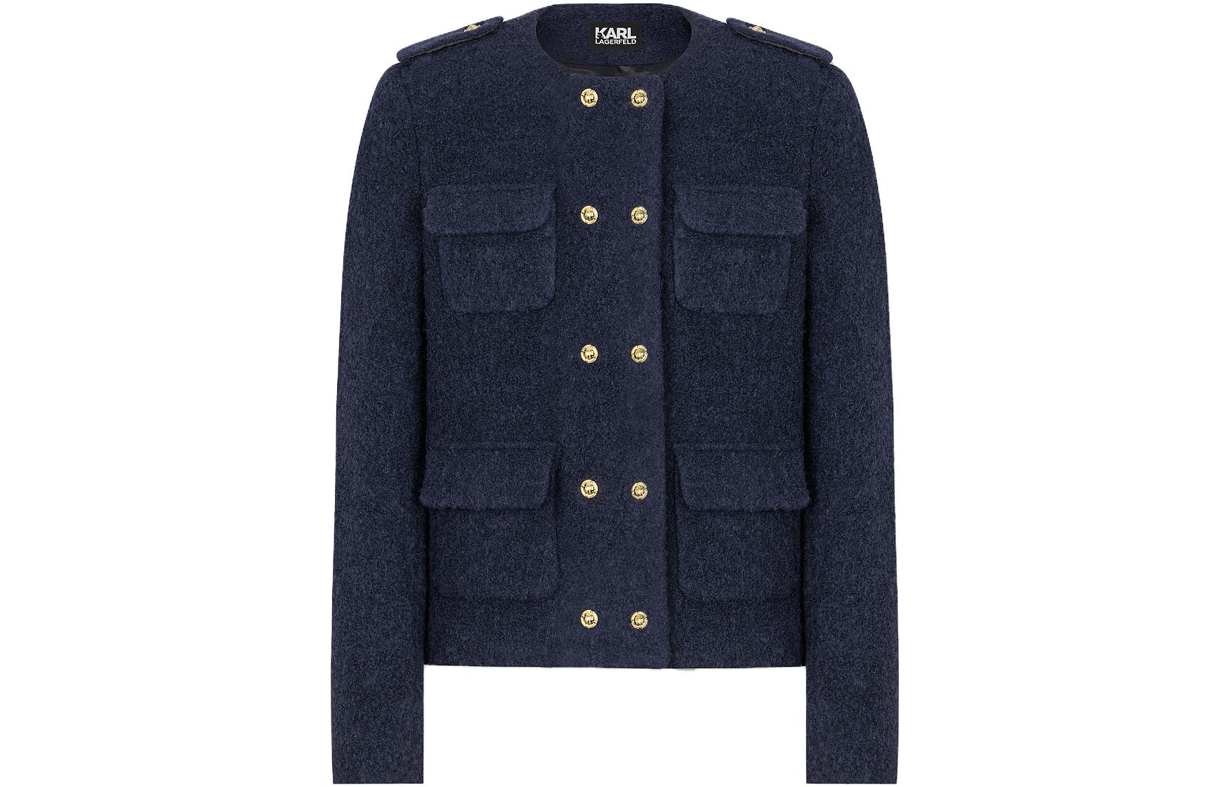 Order (Women) KARL LAGERFELD  Solid Double-Breasted Navy Jacket. E37W1550