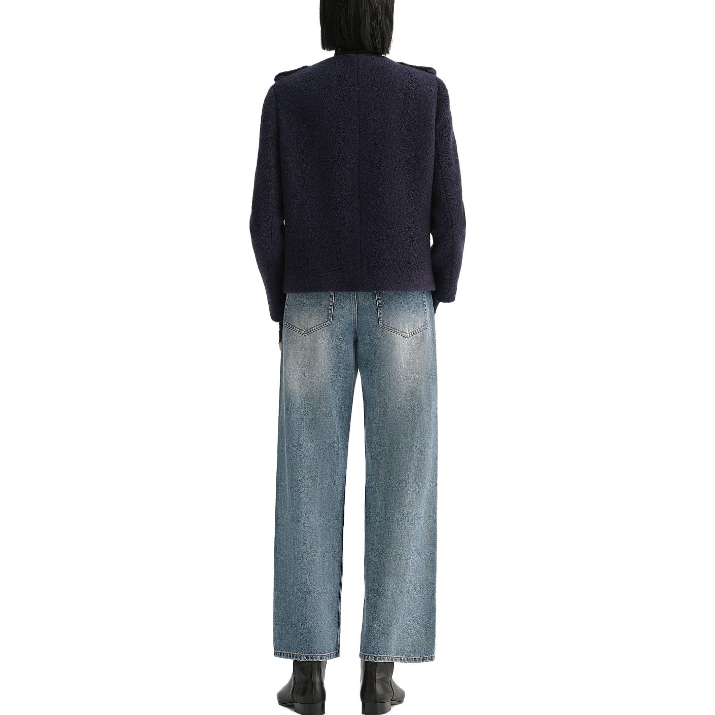 Shop (Women) KARL LAGERFELD  Solid Double-Breasted Navy Jacket. E37W1550