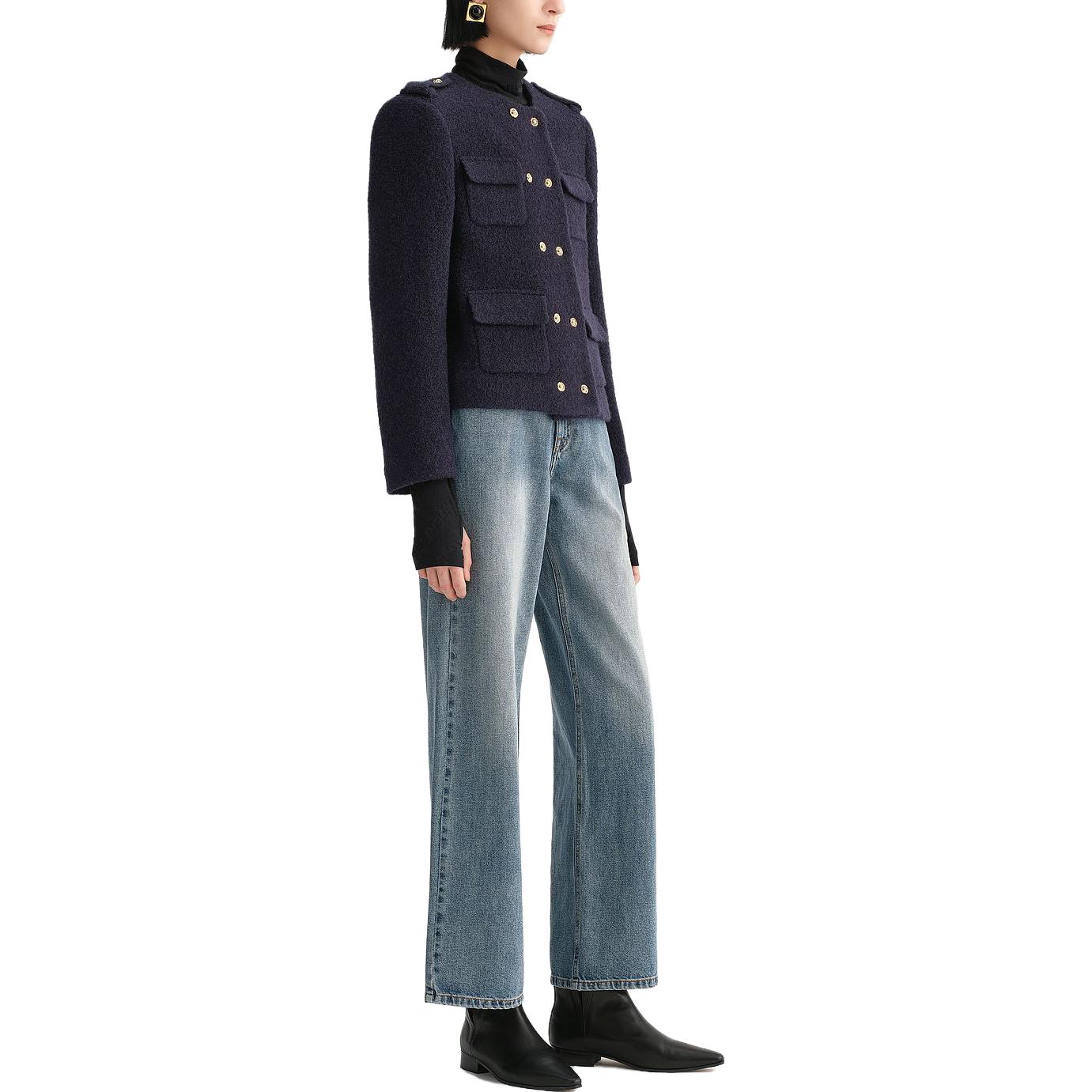 Details for (Women) KARL LAGERFELD  Solid Double-Breasted Navy Jacket. E37W1550