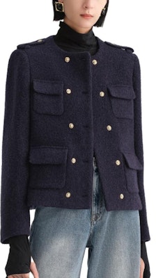 (W) KARL LAGERFELD Jaket Navy Double-Breasted Solid. E37W1550 Sizing (W) KARL LAGERFELD Jaket Navy Double-Breasted Solid. E37W1550