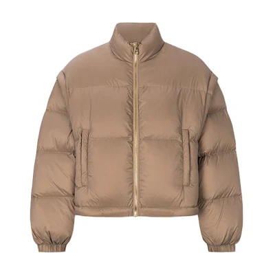 (Women) KARL LAGERFELD Solid Zip-Up Puffer Jacket Khaki Color E37W1594