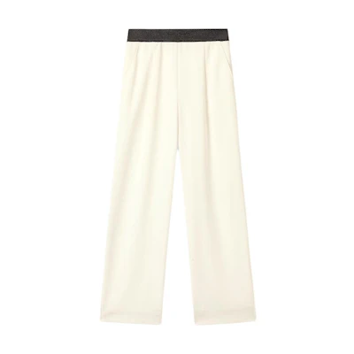 (Women) KARL LAGERFELD SS24 Colorblock Wide-Leg Casual Pants Beige. 241L1021