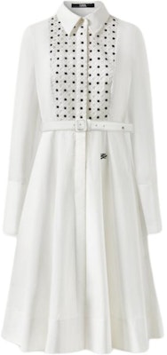 (W) カールラガーフェルド SS24 ホワイトカットアウトディテール Aライン長袖ドレス. 241L1203 Buy (W) カールラガーフェルド SS24 ホワイトカットアウトディテール Aライン長袖ドレス. 241L1203