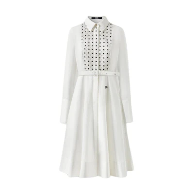 (Women) KARL LAGERFELD SS24 White Long-Sleeve A-Line Dress with Cutout Details. 241L1203