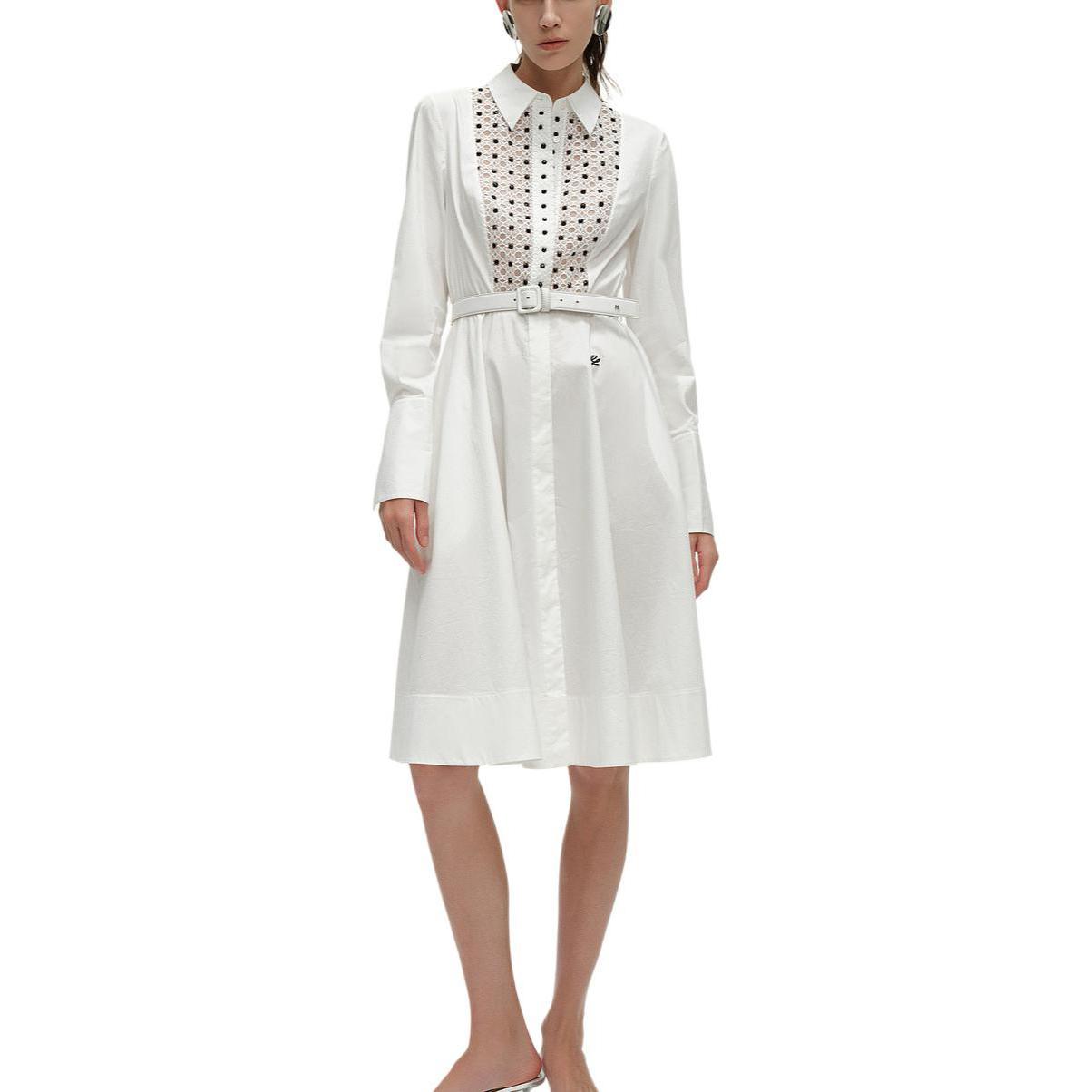 Lookbook (W) カールラガーフェルド SS24 ホワイトカットアウトディテール Aライン長袖ドレス. 241L1203