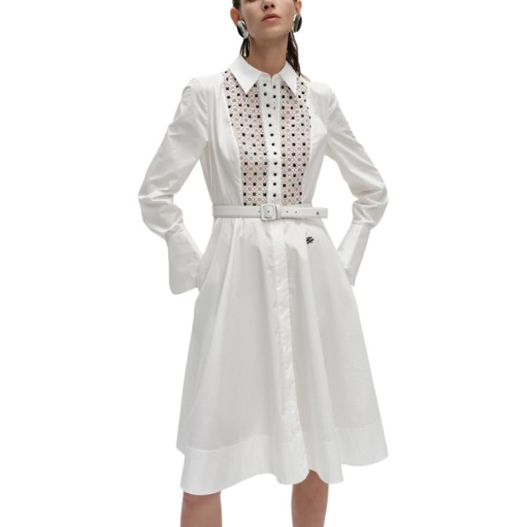 Shop (W) カールラガーフェルド SS24 ホワイトカットアウトディテール Aライン長袖ドレス. 241L1203