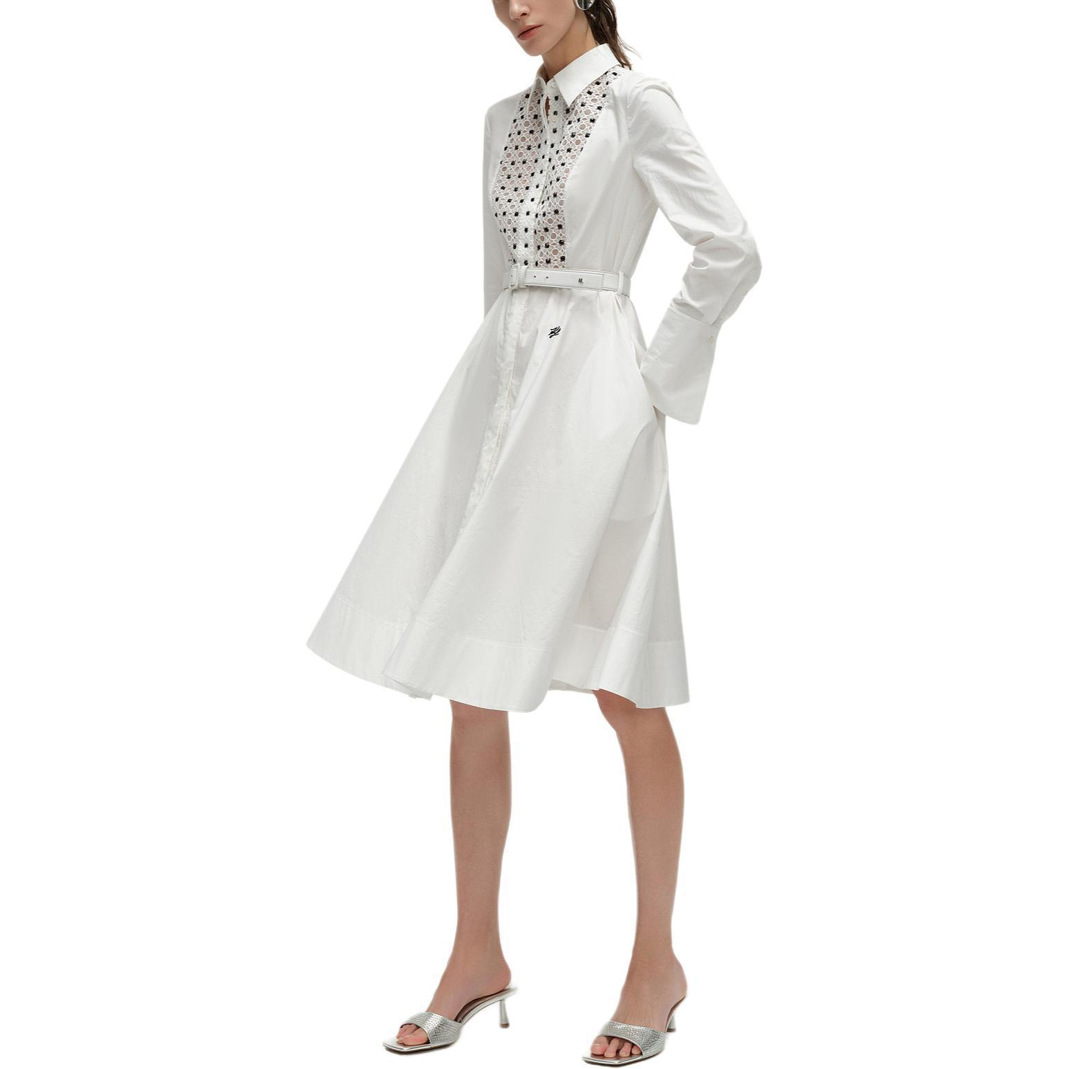 Sizing (W) カールラガーフェルド SS24 ホワイトカットアウトディテール Aライン長袖ドレス. 241L1203