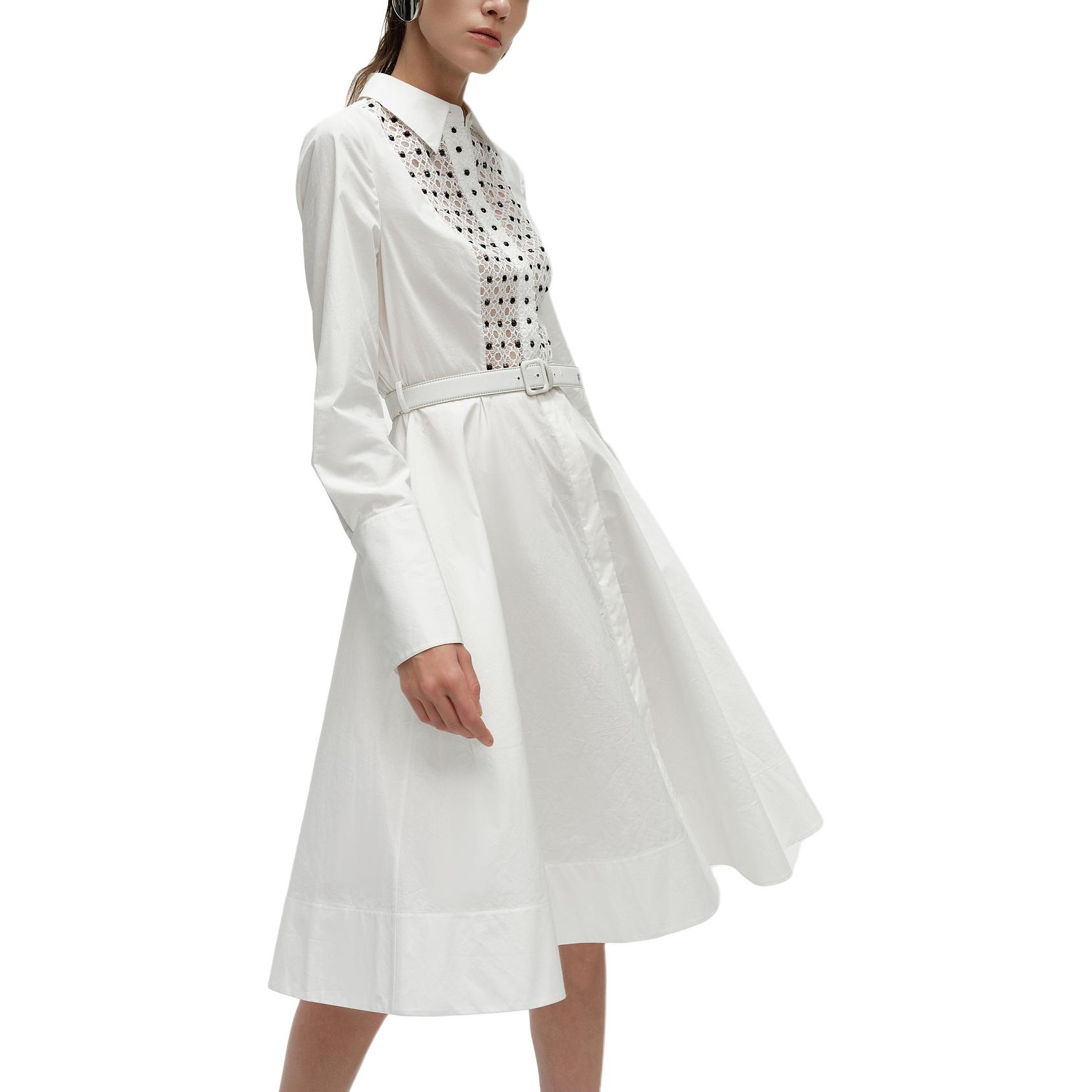 Cheap (W) カールラガーフェルド SS24 ホワイトカットアウトディテール Aライン長袖ドレス. 241L1203