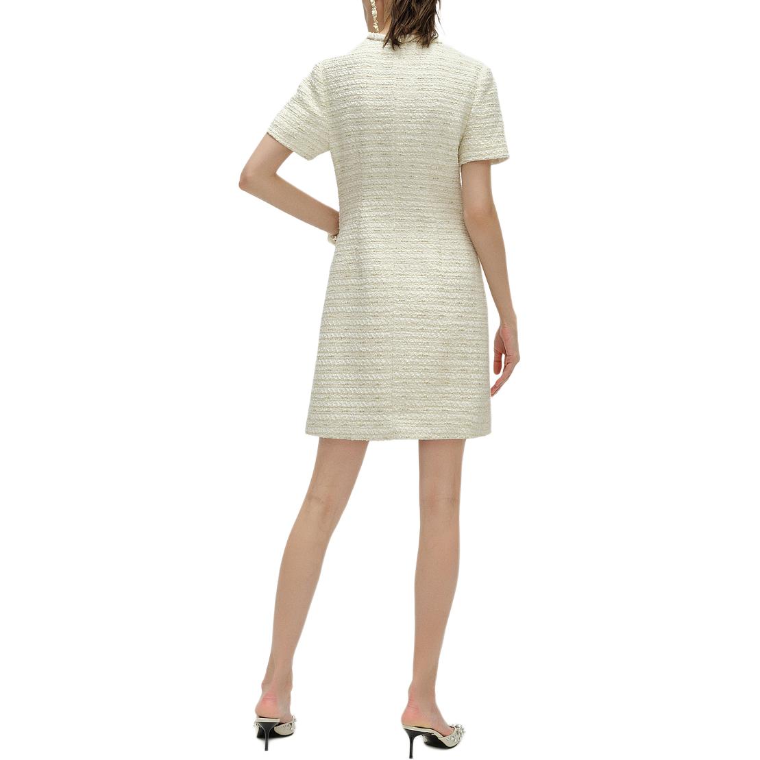 Lookbook (W) KARL LAGERFELD SS24 Gaun Midi Putih Tweed A-Line Lengan Pendek Kasual 241L1315