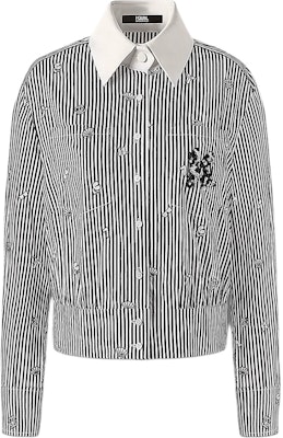 (Women) Karl Lagerfeld Striped Logo Embroidered Long Sleeve Shirt Black/White. 236L16E5 Buy (Women) Karl Lagerfeld Striped Logo Embroidered Long Sleeve Shirt Black/White. 236L16E5