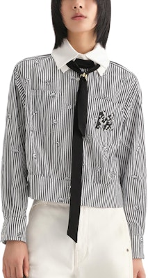 (Women) Karl Lagerfeld Striped Logo Embroidered Long Sleeve Shirt Black/White. 236L16E5 Lookbook (Women) Karl Lagerfeld Striped Logo Embroidered Long Sleeve Shirt Black/White. 236L16E5